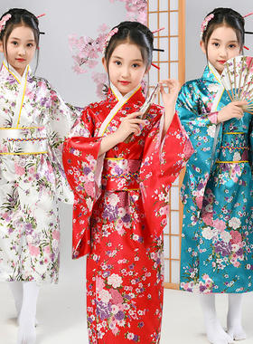 新款女童和服日本传统改良印花开衫睡衣长袍小花正装和服套装代发