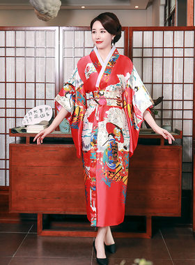 一件代发仿真丝睡衣日式和服女夏中袖新娘晨袍大码家居服睡袍浴袍
