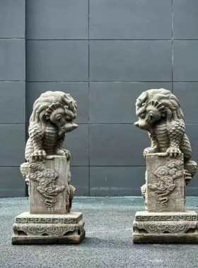 仿古石雕吸水兽门墩 汉白玉做旧麒麟复古怀旧吸水兽庭院门口摆件