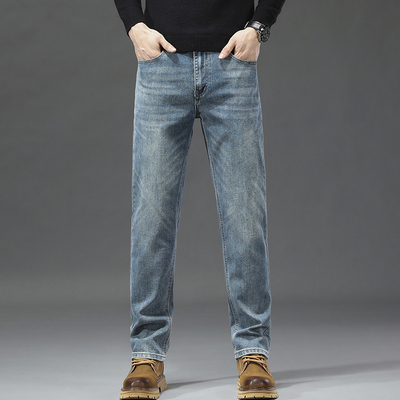 外贸高端品质牛仔裤男士日系复古潮牌弹力修身直筒长裤子秋冬厚款