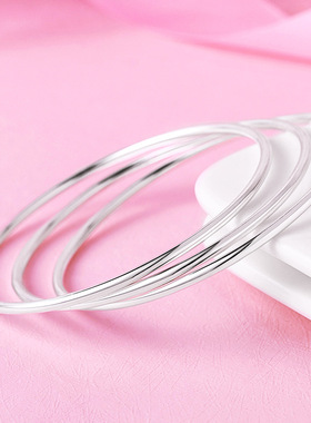 999光圈纯银手镯女款圆条闭口足银手镯光面实心手圈白银饰细手环