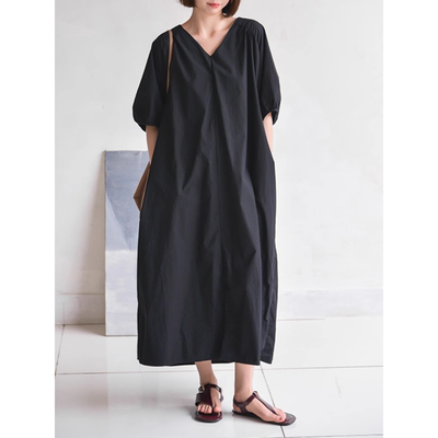 韩式简约高级感休闲短袖连衣裙女夏季设计感宽松显瘦镂空气质长裙