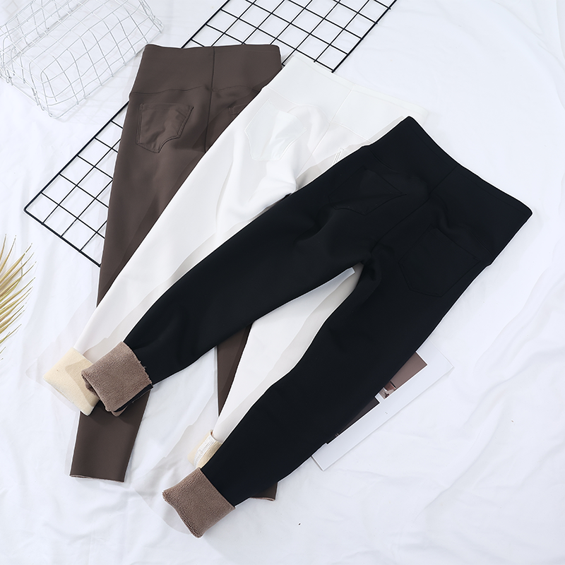 紧身加绒女秋冬黑色新款高腰打底裤加厚保暖外穿鲨鱼裤九分瑜伽裤