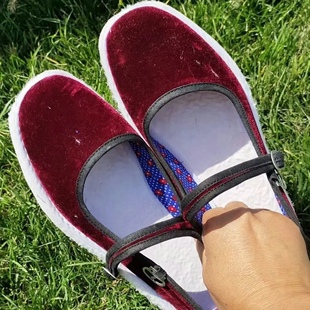 纯手工千层底布鞋女丝绒鞋面棉布麻绳手纳鞋底传统工艺透气布底鞋