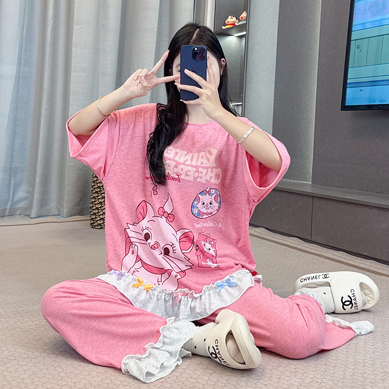 夏季卡通宽松休闲短袖睡衣套装女