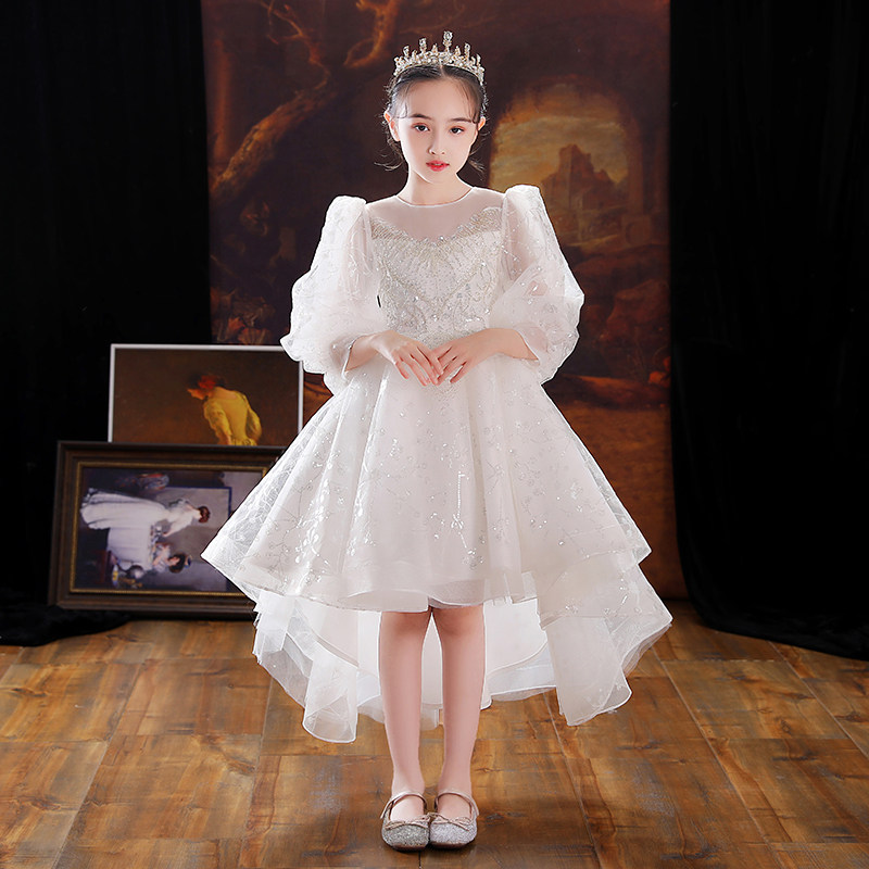 儿童礼服女童公主裙小孩花童婚纱长袖模特走秀钢琴演出服高端春夏