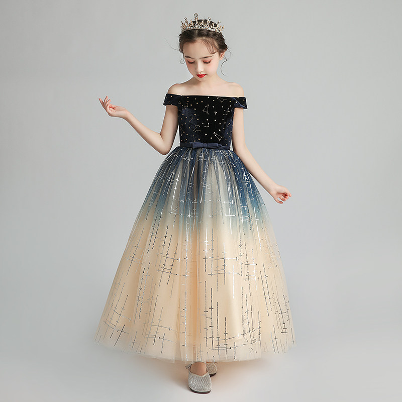 儿童晚礼服公主裙小孩花童蓬蓬婚纱女童模特走秀生日演出服装高端