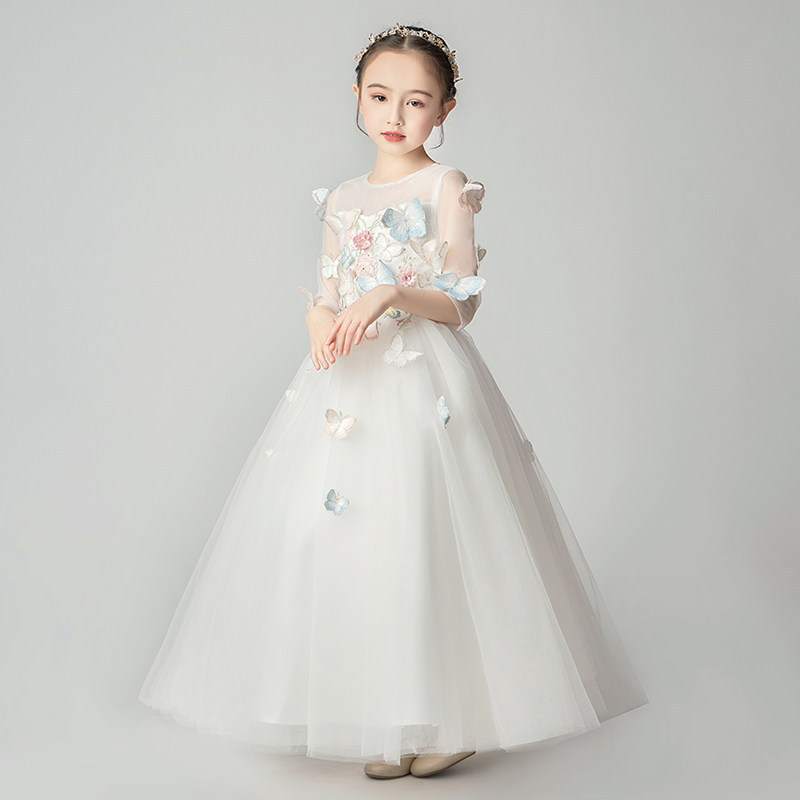 女童晚礼服公主裙蓬蓬小孩花童婚纱儿童钢琴表演生日走秀超长洋气