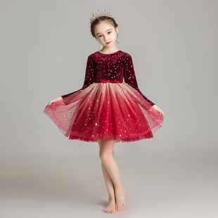 儿童晚礼服公主裙女童蓬蓬婚纱小孩花童钢琴演出服装加绒厚秋冬季