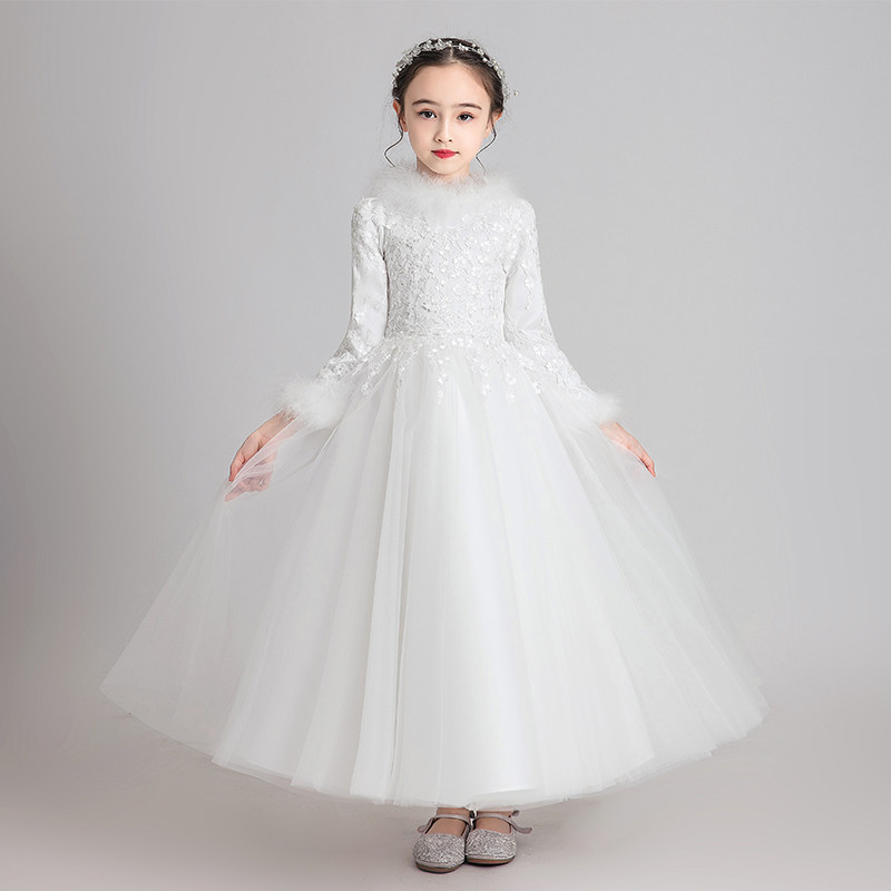 儿童礼服公主裙女童蓬蓬小孩婚纱花童加棉服装加厚长袖演出服冬季