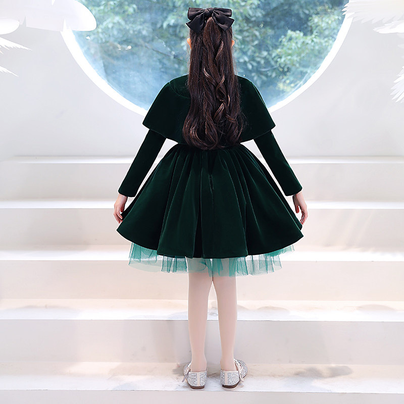 女童晚礼服儿童公主裙生日婚纱长袖洋气花童高端走秀钢琴演出服冬
