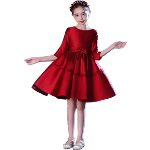 儿童晚礼服公主裙女童模高端走秀小孩婚纱花童钢琴演出服红色轻奢