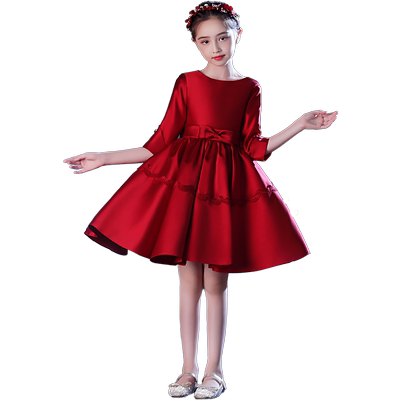 高端走秀小孩花童红色秋冬晚礼服