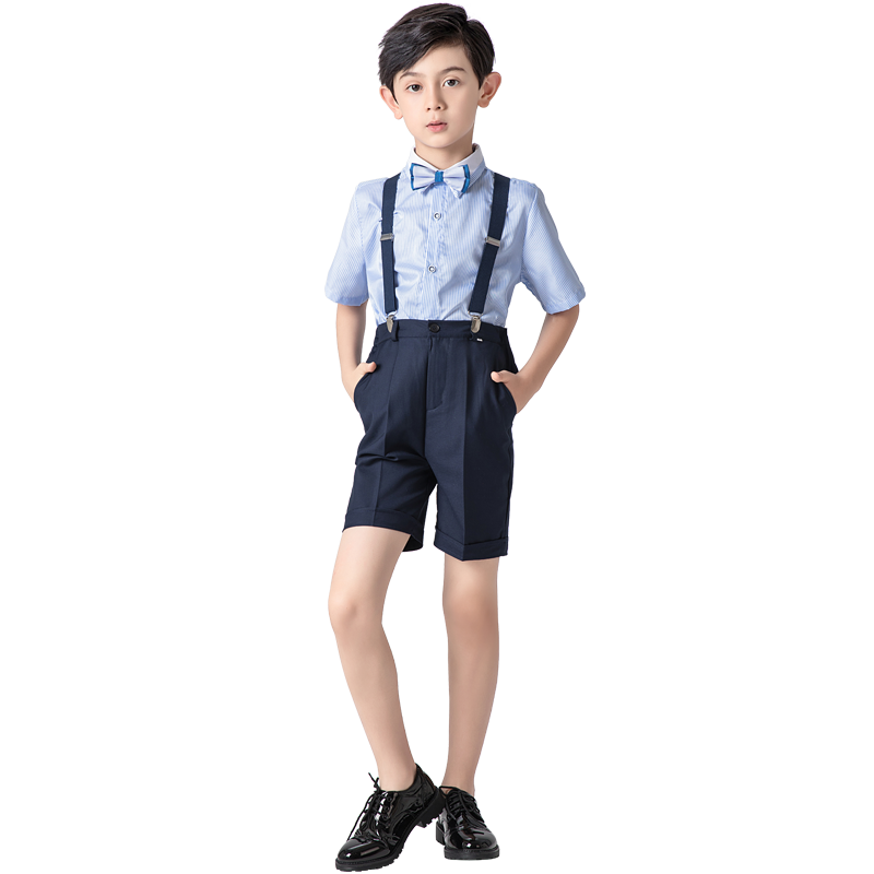 儿童礼服小花童主持人男童钢琴演出服装短袖背带裤合唱表演套装夏