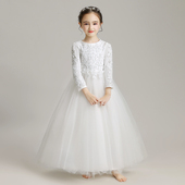 2024洋气新款 公主裙女童蓬蓬纱长袖 花童晚礼服婚纱钢琴走秀演出服