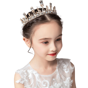 儿童皇冠头饰公主女童王冠水晶大发箍粉色礼服配饰小朋友生日发饰