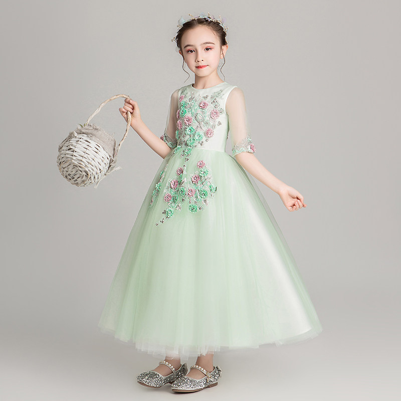 儿童晚礼服公主裙女童高端婚纱小孩花童主持人钢琴演出服秋冬长袖