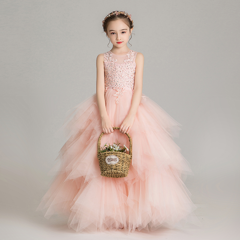 女童晚礼服儿童婚纱小孩花童蓬蓬纱公主裙学生歌唱走秀演出服高端