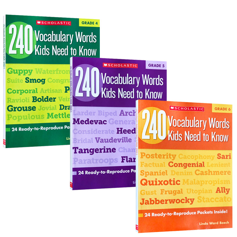 英文原版 240 Vocabulary Words Kids系列4-6本孩子需要知道的240个单词 10-14岁学生英语课外学习提升练习册教辅 Scholastic学乐-封面