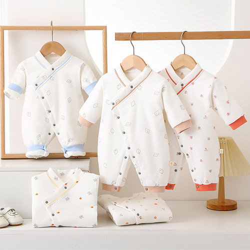 新生儿连体衣秋冬初生宝宝棉服蝴蝶衣纯棉加厚哈衣新生婴儿满月服