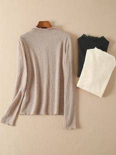 棉涤 立体提花 高级美貌 百搭可叠穿 烟囱领长袖针织打底衫3色入