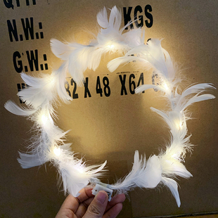 新款羽毛花环网红发箍发光花环兔耳朵发箍猫耳朵景区地摊闪光头箍