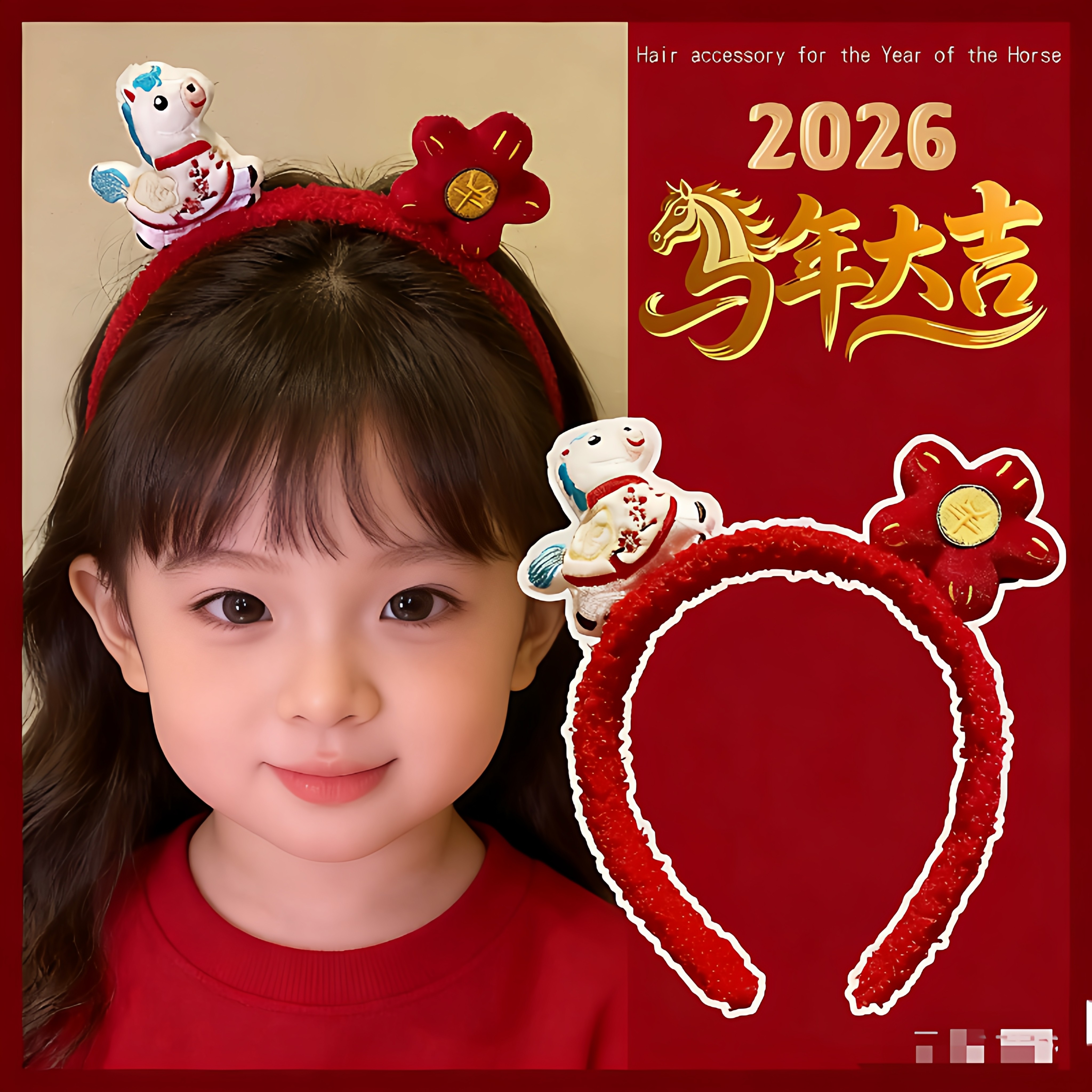新年红色卡通小马发箍儿童可爱毛绒头箍女童高级感发饰春节头饰批,饰品/流行首饰/时尚饰品新,发饰,淘宝优惠券,粉丝福利购,淘宝优惠卷