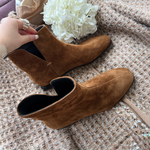 2025秋冬新款 简约平底切尔西靴复古百搭裸靴马丁靴真皮短靴女 韩版