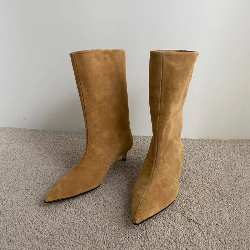 2025秋冬新款真皮尖头中筒靴女复古宽筒靴子百搭西部牛仔靴短靴女,女鞋,西部靴,淘宝优惠券,粉丝福利购,淘宝优惠卷