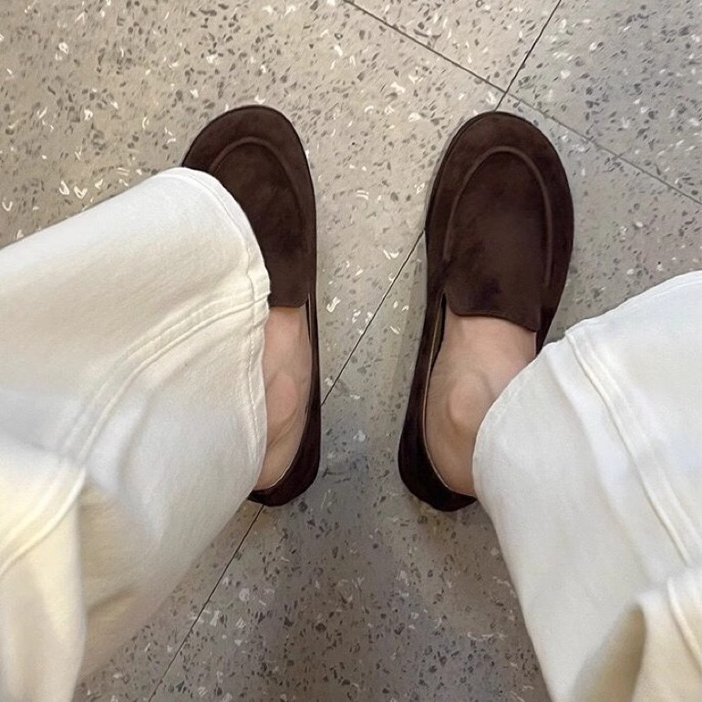 春夏新款平底单鞋复古圆头乐福鞋