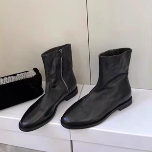 2025秋冬新款 复古英伦风做旧切尔西靴女真皮低跟侧拉链短靴瘦瘦靴