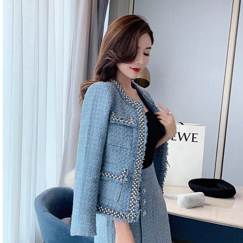 小西装套装裙2024新款女装秋装职业秋冬小香名媛毛呢显瘦两件套潮