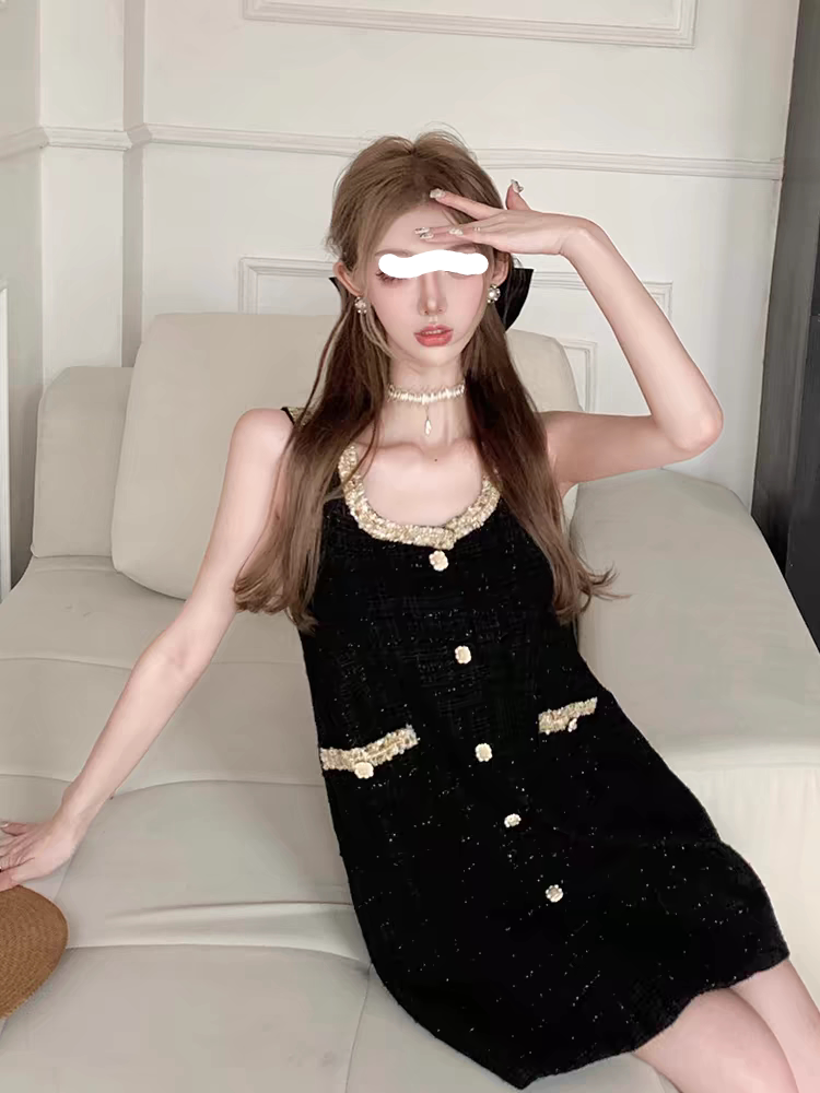 法式富家千金小香风无袖连衣裙女夏季高级感气质名媛性感背心裙子