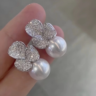 奥特莱斯清仓专柜特价撤柜法式满钻花朵珍珠耳钉outlets女配饰