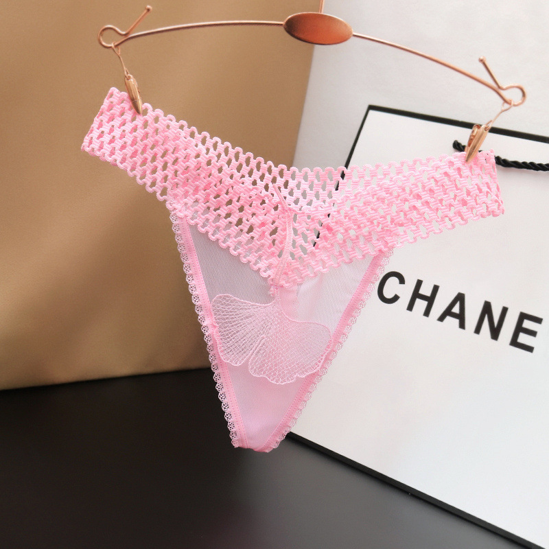 买3送1性感透明蕾丝内裤女低腰网纱宽腰后一根火辣日系镂空丁字裤