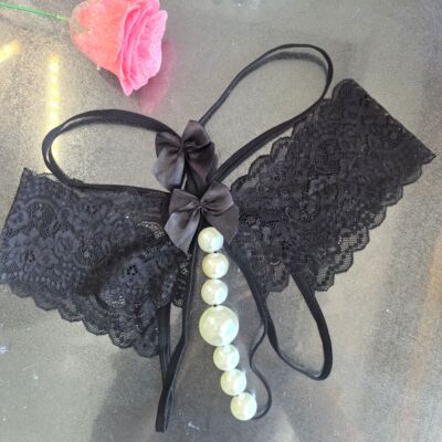 7颗大珠子2厘米丁字裤内裤女开叉无档交叉薄款蕾丝低腰时尚T裤