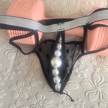 性感男士丁字裤露臀后7颗大珠网纱蕾丝透明内裤诱惑低腰高弹火辣
