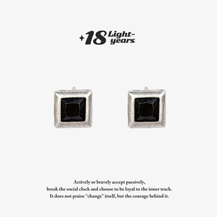 18光年暗夜s925纯银方形黑钻中性风耳钉男女耳环耳配饰品新款上市