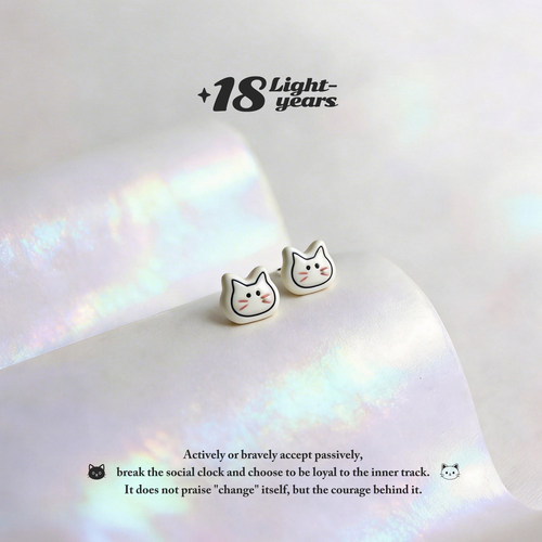 「18光年」小众个性耳钉精工可爱卡通小猫咪耳钉女ins甜美耳饰