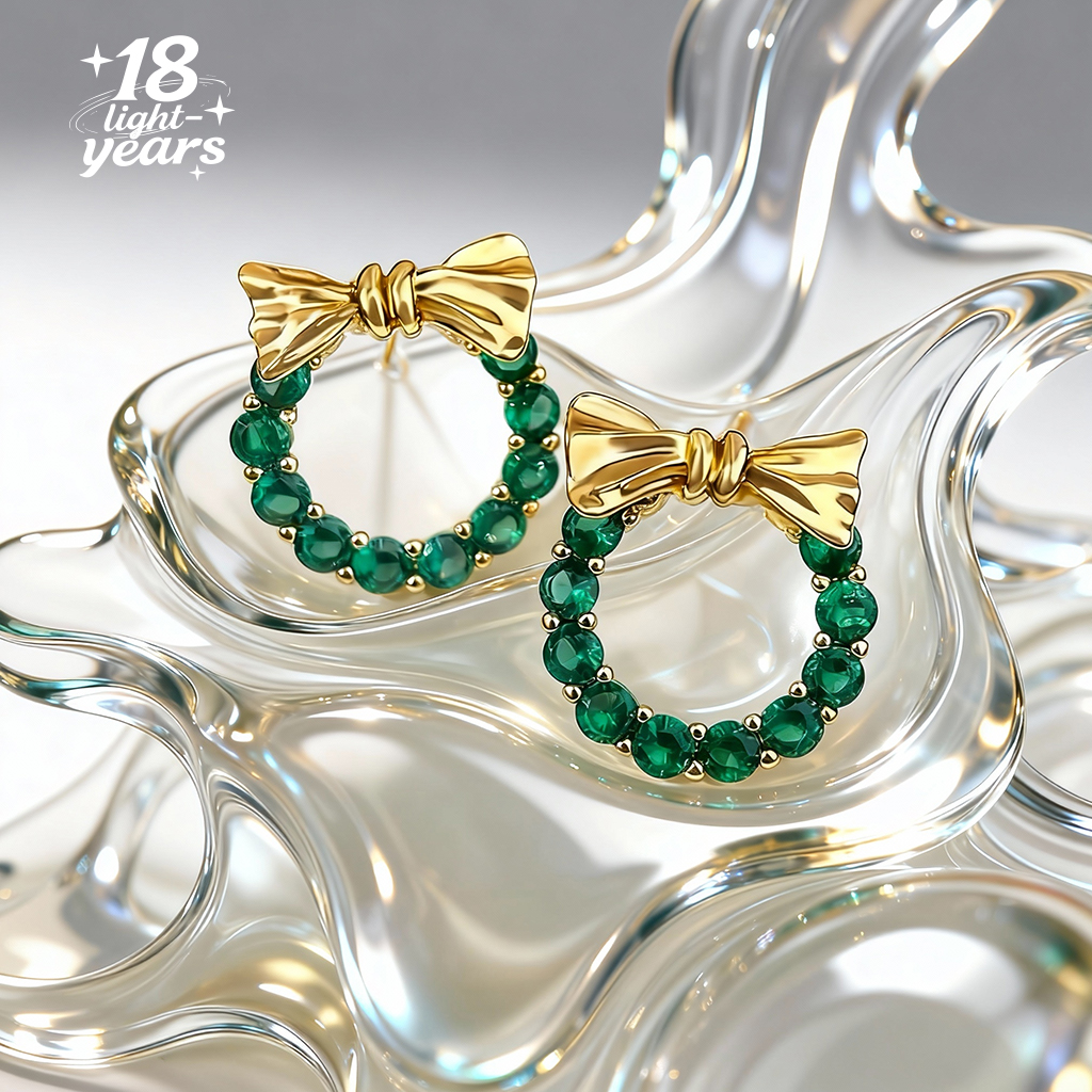 18光年圣诞石蝴蝶结花环S925耳钉