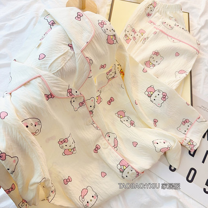 女童hellokitty睡衣春秋季长袖薄款云朵棉夏季卡通开衫儿童家居服