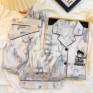 儿童睡衣男童夏季薄款中大童冰丝短袖家居套装男孩空调服三件套