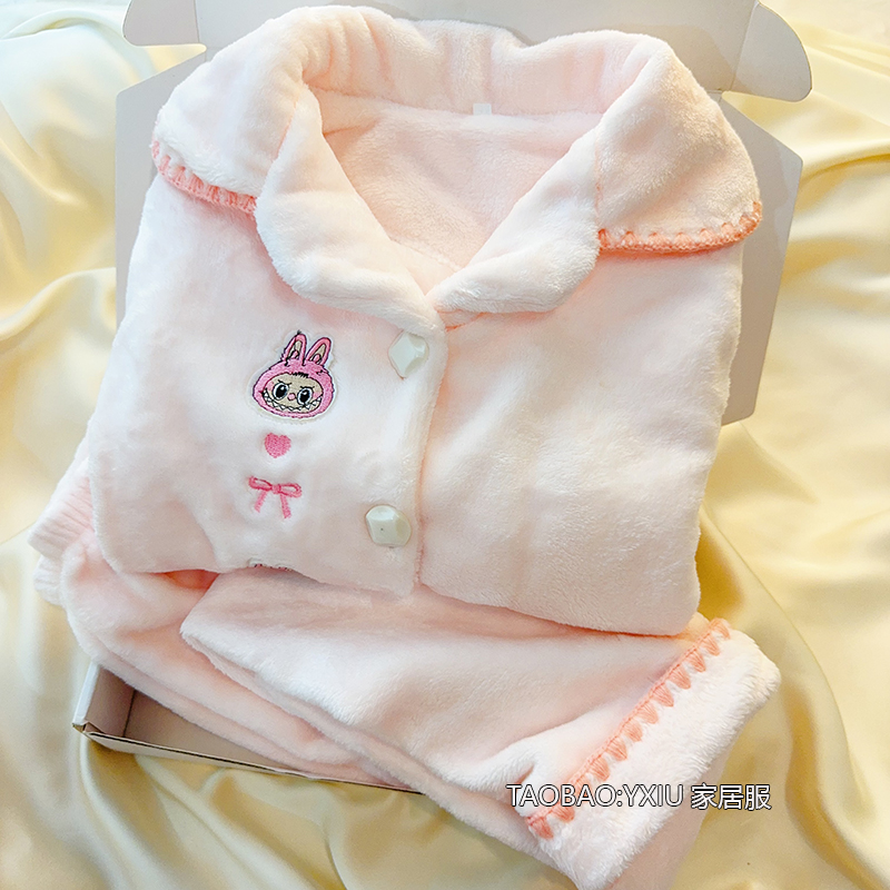 拉布布儿童睡衣女童冬季加厚珊瑚绒2025新款女孩家居服法兰绒套装
