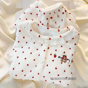 新款亲子睡衣冬款珊瑚绒儿童套装女童冬季法兰绒母女装甜美家居服