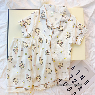 乌萨奇女童云朵棉高颜值睡衣2025夏季儿童短袖开衫套装薄款家居服