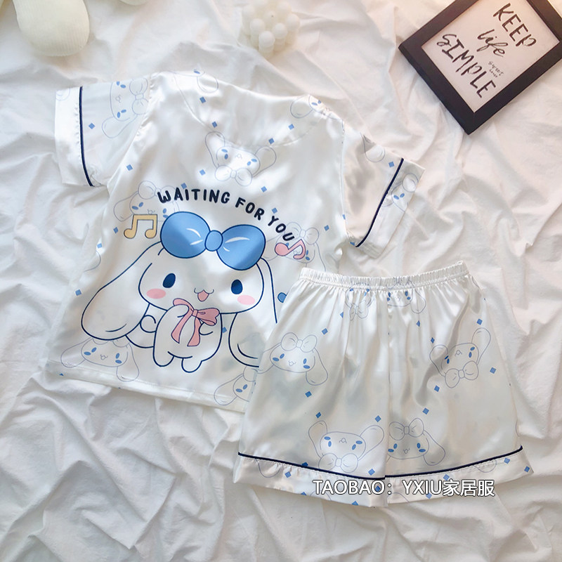女童睡衣夏季薄款冰丝玉桂狗儿童短袖两件套2024新款女孩大童夏天