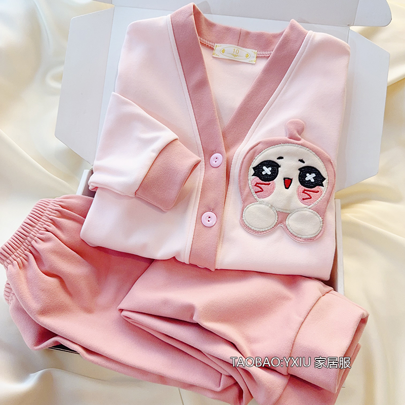 卡通儿童睡衣女童秋冬长袖德绒保暖女孩中大童和服开衫家居服套装