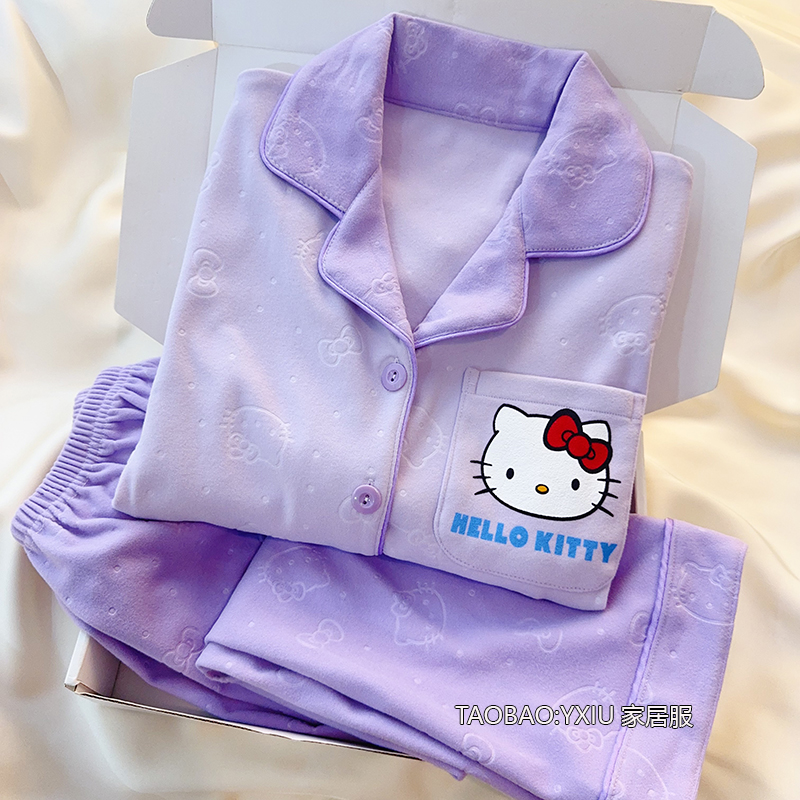 德绒儿童睡衣秋冬季HelloKitty长袖2025新款女童小女孩家居服套装