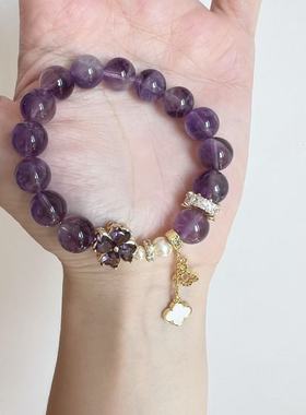 现货！多面体原创乌拉圭天然紫水晶手链手串 幸运四叶草 招财！！
