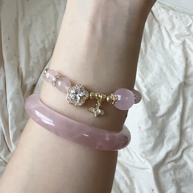 多面体原创 天然马粉水晶手链手串女款温柔可爱精致小清新半镯